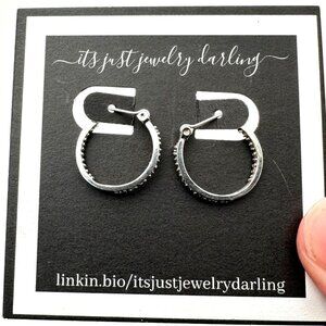 Womens Earrings 10K White Gold White Topaz Hoops Pierced Gift Idea for Her Estat